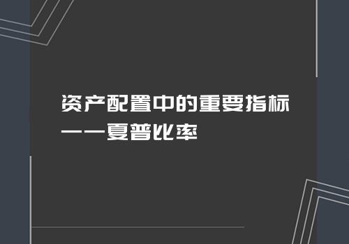 资产配置中的重要指标——夏普比率