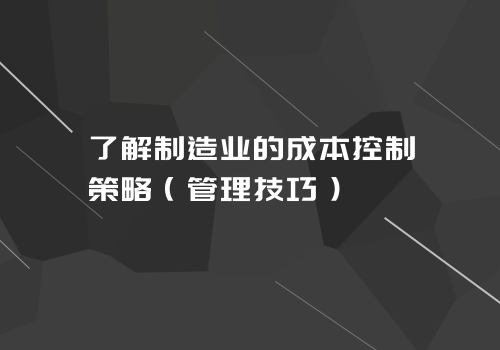 了解制造业的成本控制策略（管理技巧）