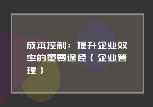 成本控制：提升企业效率的重要途径（企业管理）