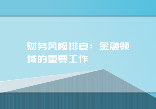 财务风险排查：金融领域的重要工作