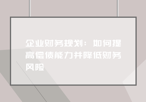 企业财务规划：如何提高偿债能力并降低财务风险