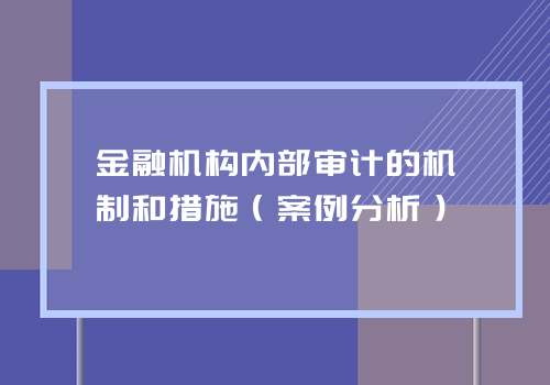 金融机构内部审计的机制和措施（案例分析）