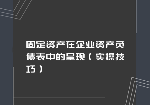 固定资产在企业资产负债表中的呈现（实操技巧）