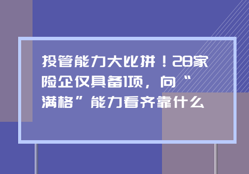 投管能力大比拼！28家险企仅具备1项，向“满格”能力看齐靠什么