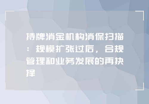 持牌消金机构消保扫描：规模扩张过后，合规管理和业务发展的再抉择