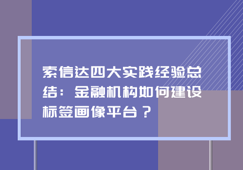 索信达四大实践经验总结：金融机构如何建设标签画像平台？