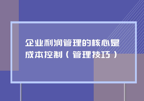 企业利润管理的核心是成本控制（管理技巧）