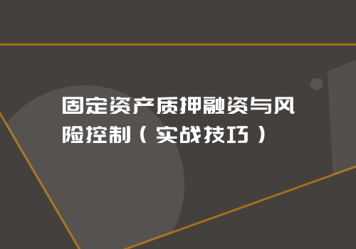 固定资产质押融资与风险控制（实战技巧）